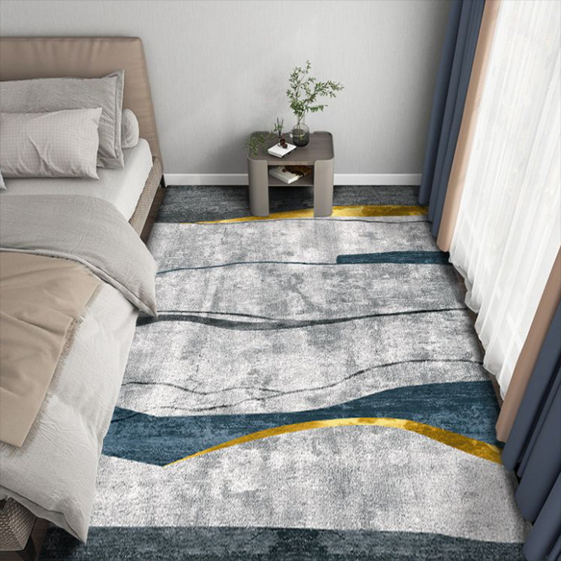 Blue Abstract Graphic Rug Polyester Modern Rug Washable Rug for Home Decor