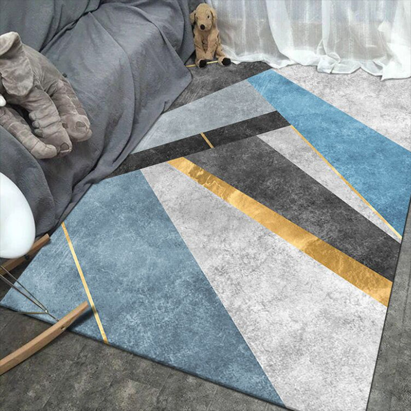 Blue Abstract Graphic Rug Polyester Modern Rug Washable Rug for Home Decor