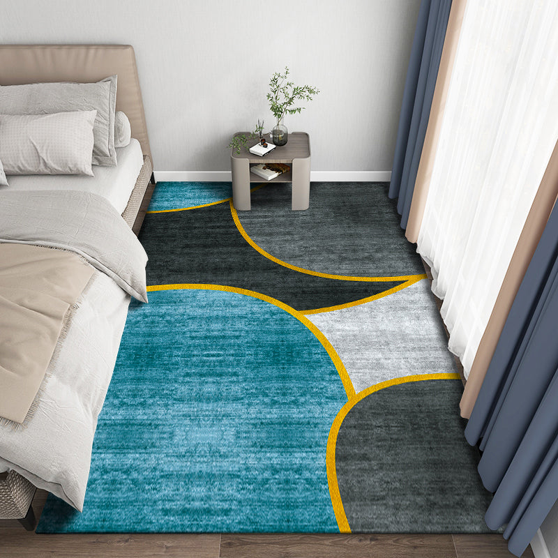 Blue Abstract Graphic Rug Polyester Modern Rug Washable Rug for Home Decor