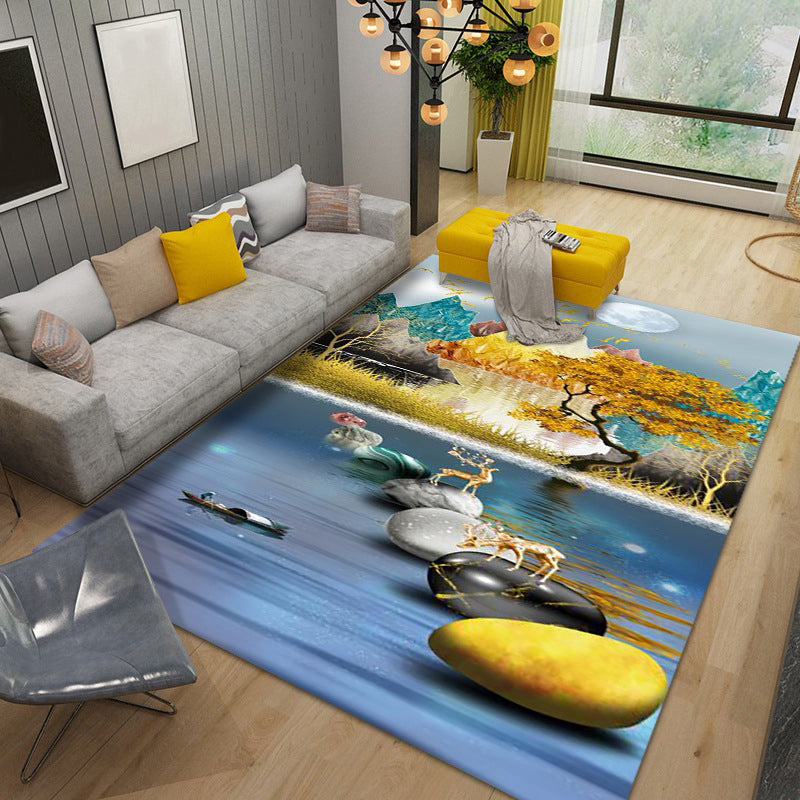 Modern Washable Carpet Novelty Deer Pattern Rug Polyester Stain Resistant Carpet for Home Decor