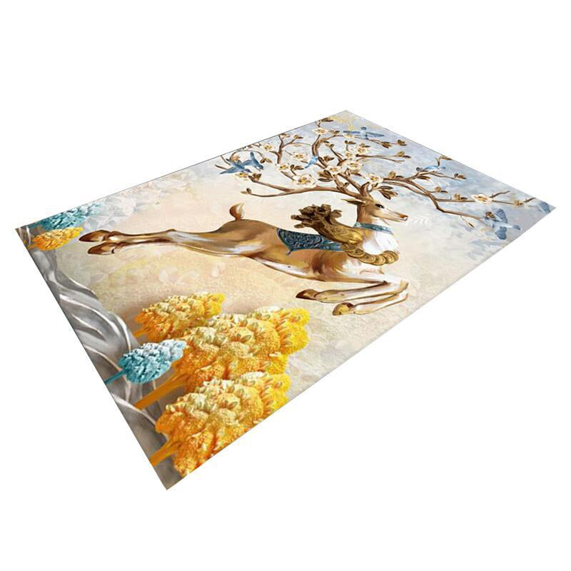 Modern Washable Carpet Stylish Deer Print Indoor Rug Polyester Stain Resistant Carpet for Home Decor