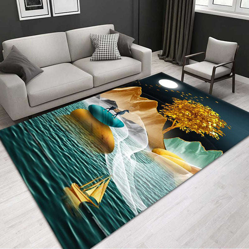 Modern Washable Carpet Stylish Deer Print Indoor Rug Polyester Stain Resistant Carpet for Home Decor