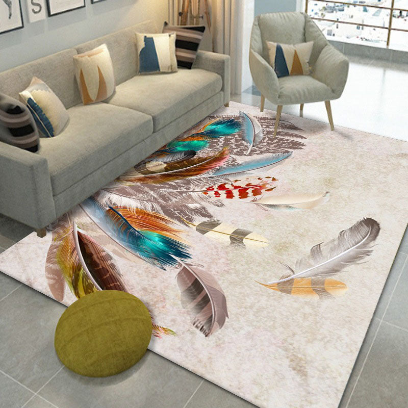Relaxing Feather Pattern Rug Polyester Carpet Stain Resistant Area Carpet for Living Room