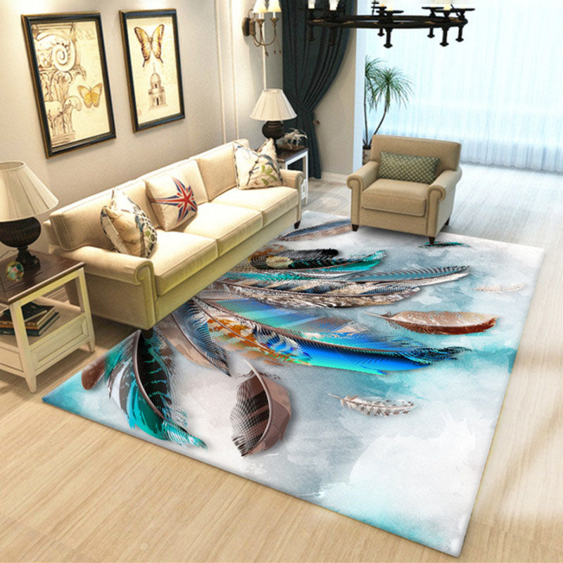 Black Modern Carpet Plant Pattern Polyester Area Rug Stain Resistant Rug for Home Decor