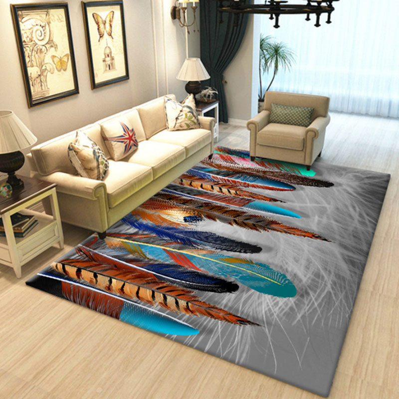 Black Modern Carpet Plant Pattern Polyester Area Rug Stain Resistant Rug for Home Decor