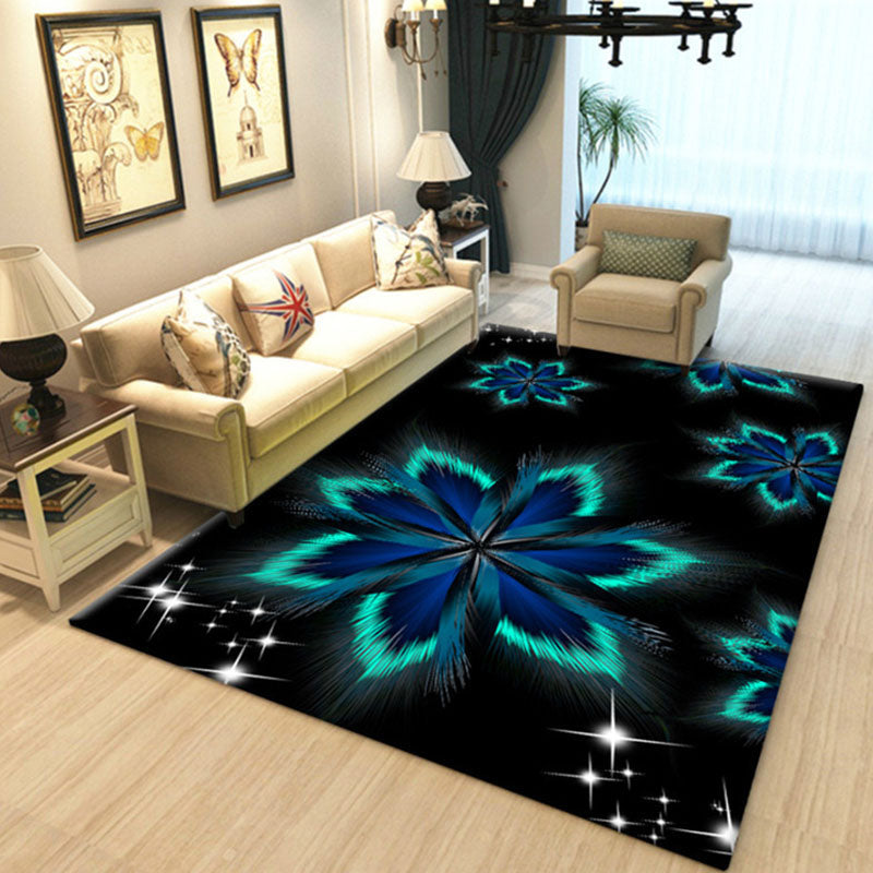 Black Modern Carpet Plant Pattern Polyester Area Rug Stain Resistant Rug for Home Decor