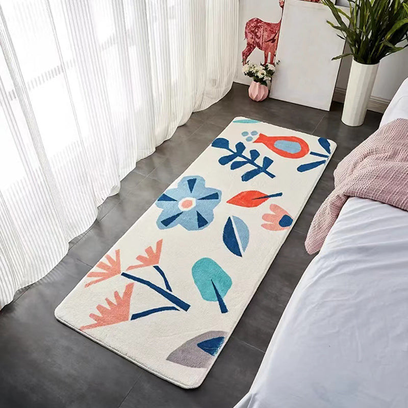 Blue Apricot Leaf Carpet Polyester Minimalist Carpet Washable Carpet Living Room