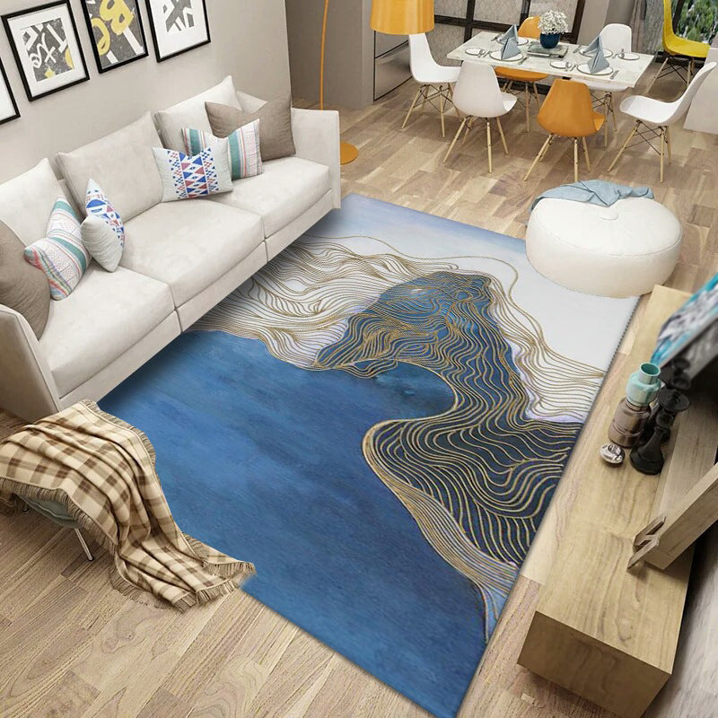 Modern Indoor Rug Leisure Abstract Print Polyster Carpet Non-Slip Area Rug for Living Room