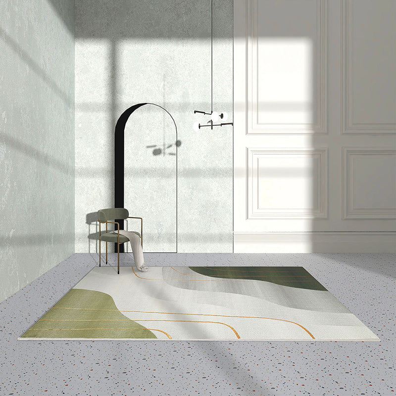 Green Nordic Carpet Polyester Striped Carpet Non-Slip Backing Carpet for Home Decor