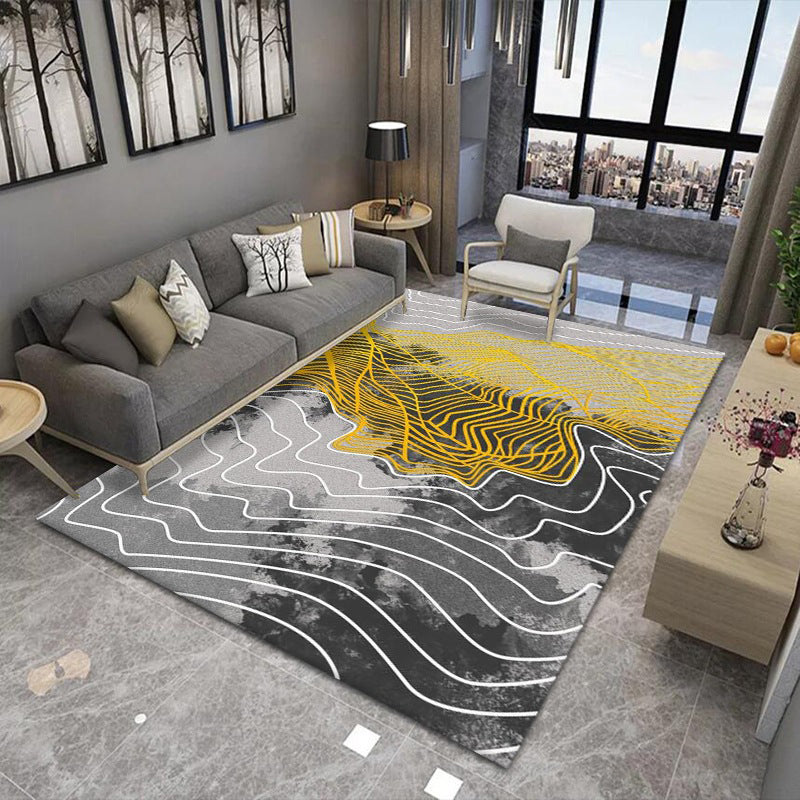Modern Area Carpet Abstract Pattern Carpet Polyester Living Room Rug with Non-Slip Backing