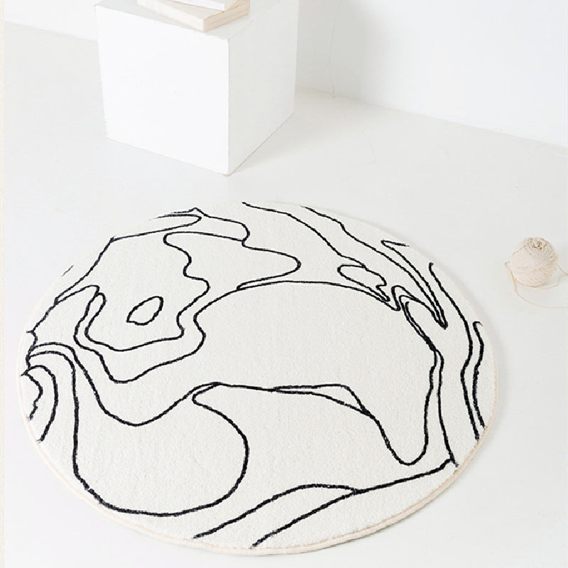 White Modern Area Carpet Abstract Pattern Polyester Area Rug Easy Care Rug for Living Room