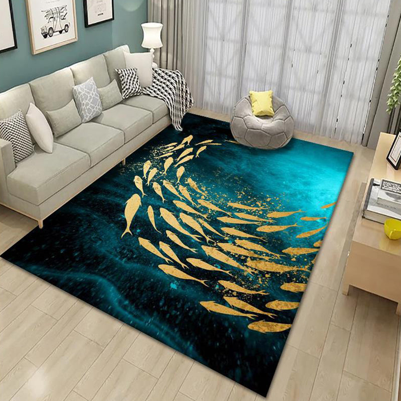 Dark Green Modern Carpet Polyester Striped Carpet Non-Slip Backing Carpet for Home Decor