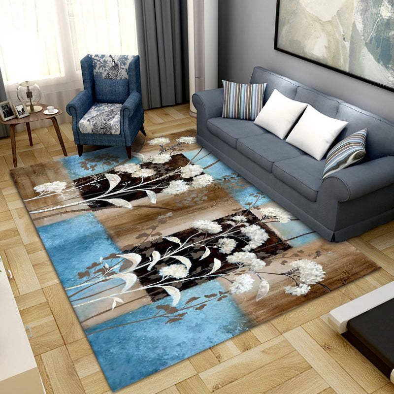 Black Modern Area Carpet Floral Pattern Polyester Area Rug Stain Resistant Rug for Home Decor
