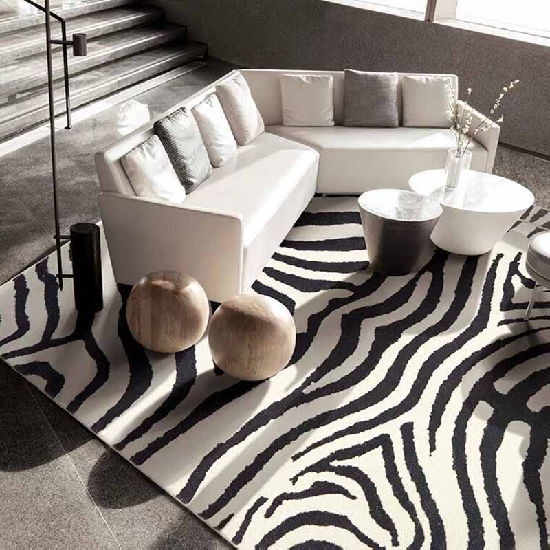Minimalist Carpet Washable Zebra Print Indoor Rug Polyster Stain Resistant Area Rug for Living Room