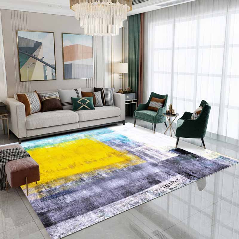 Yellow Simple Carpet Polyester Abstract Graphic Area Carpet Stain Resistant for Home Decor