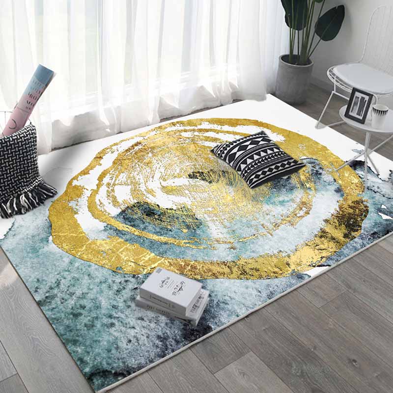 Gold Modern Rug Polyester Graphic Area Rug Non-Slip Backing Rug for Drawing Room