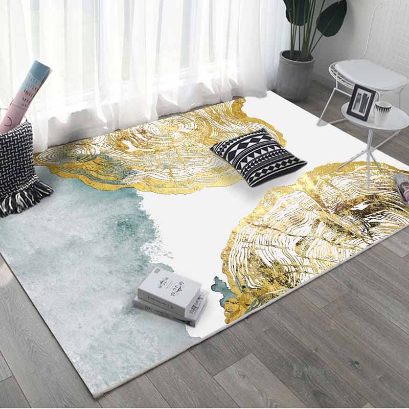 Gold Modern Rug Polyester Graphic Area Rug Non-Slip Backing Rug for Drawing Room