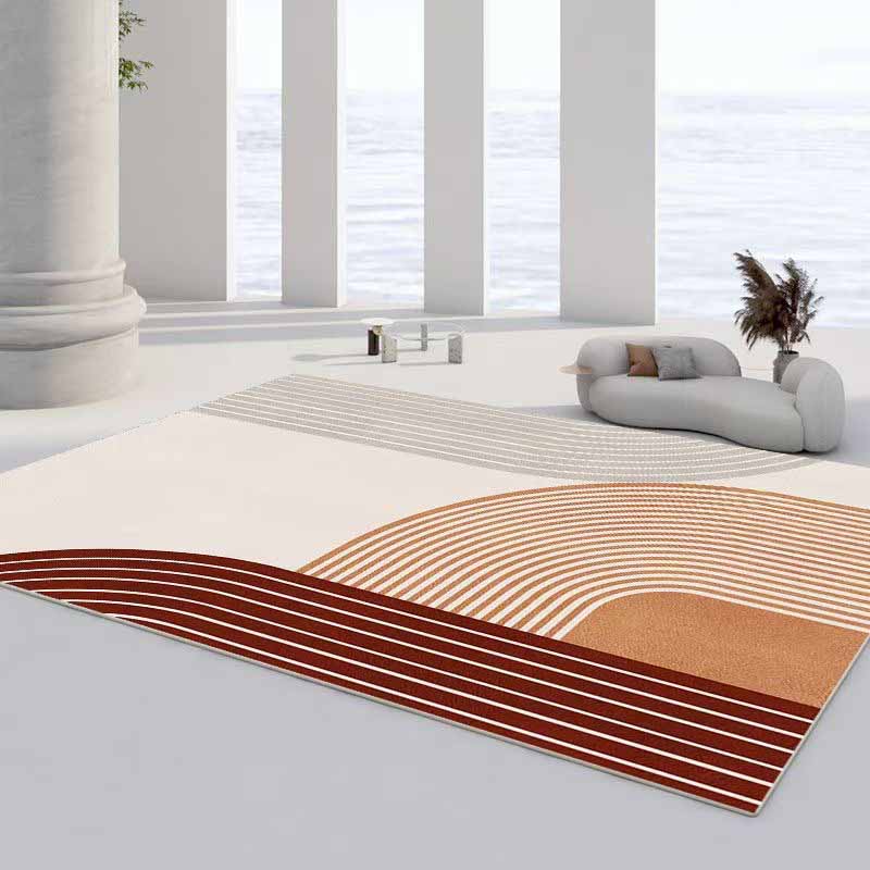 Artistic Area Carpet Modern Stripe Print Carpet Washable Polyster Rug with Non-Slip Backing