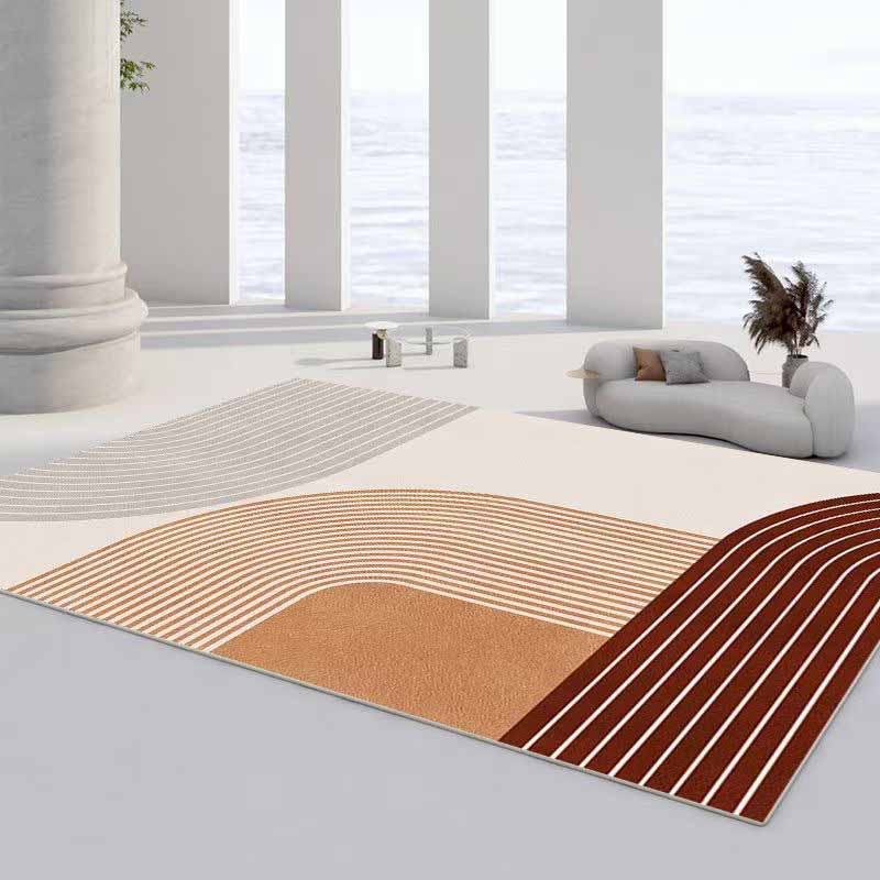 Artistic Area Carpet Modern Stripe Print Carpet Washable Polyster Rug with Non-Slip Backing