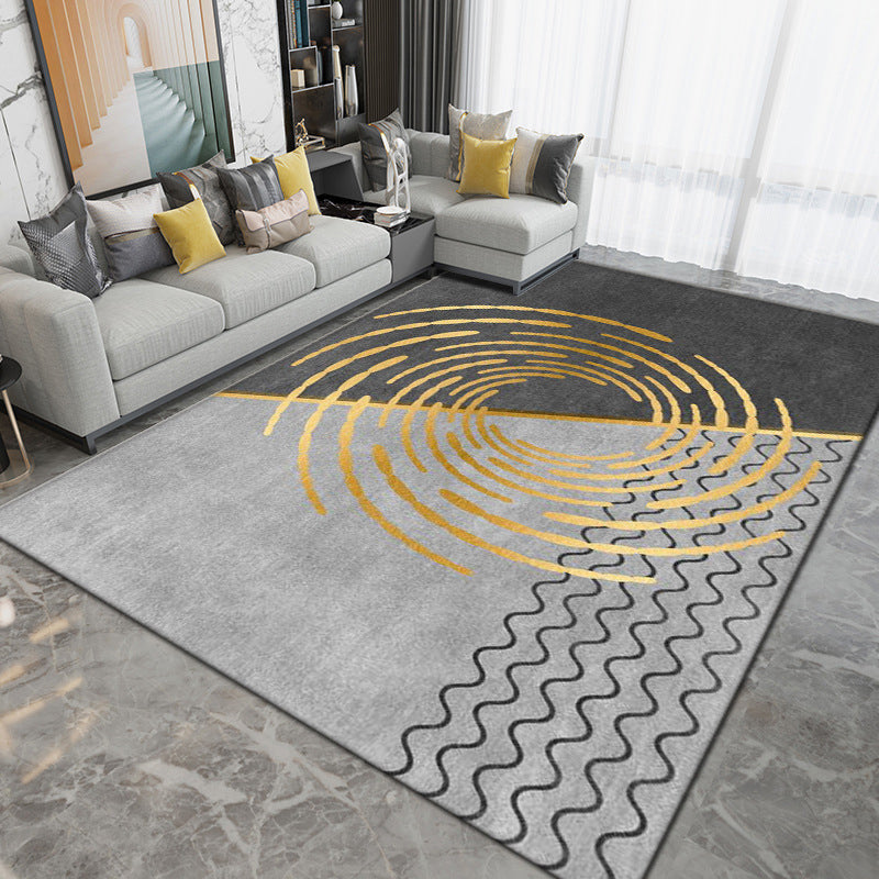Grey Modern Rug Geometric Pattern Polyester Area Carpet Stain Resistant Rug for Living Room