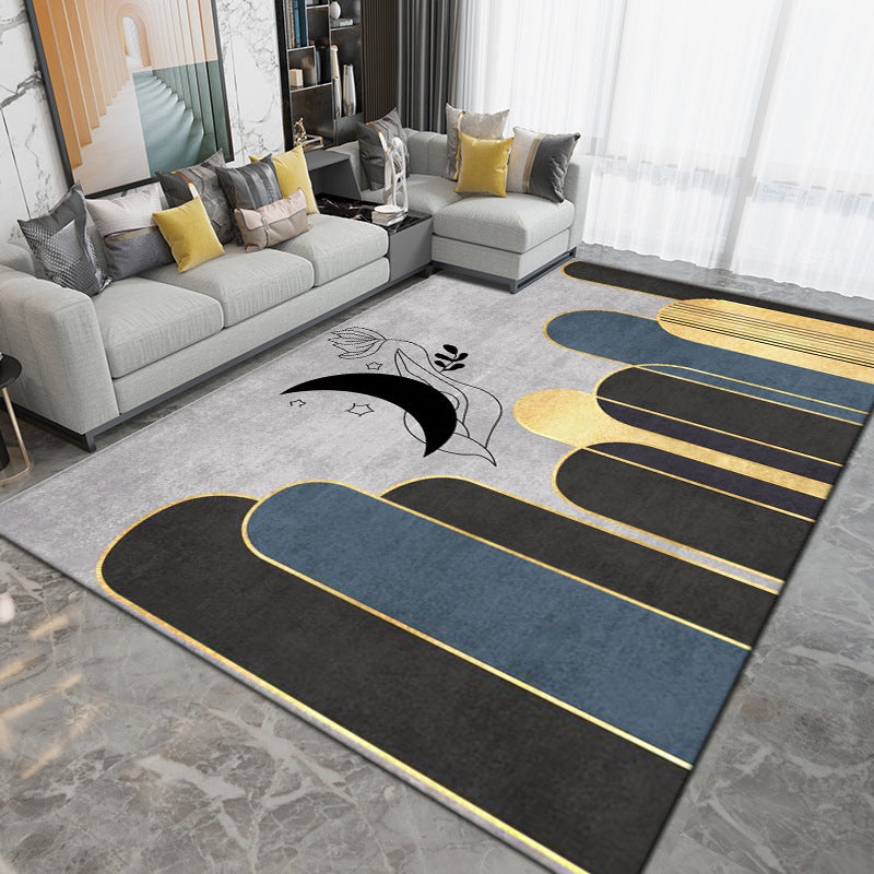 Grey Modern Rug Geometric Pattern Polyester Area Carpet Stain Resistant Rug for Living Room