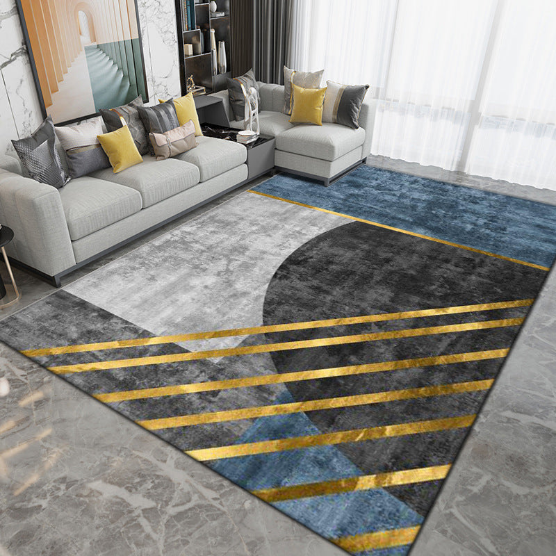 Grey Modern Rug Geometric Pattern Polyester Area Carpet Stain Resistant Rug for Living Room