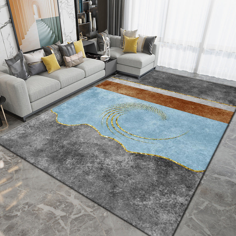 Grey Modern Rug Geometric Pattern Polyester Area Carpet Stain Resistant Rug for Living Room