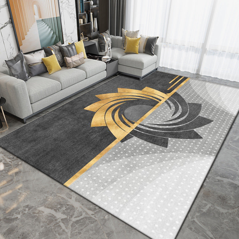Grey Modern Rug Geometric Pattern Polyester Area Carpet Stain Resistant Rug for Living Room