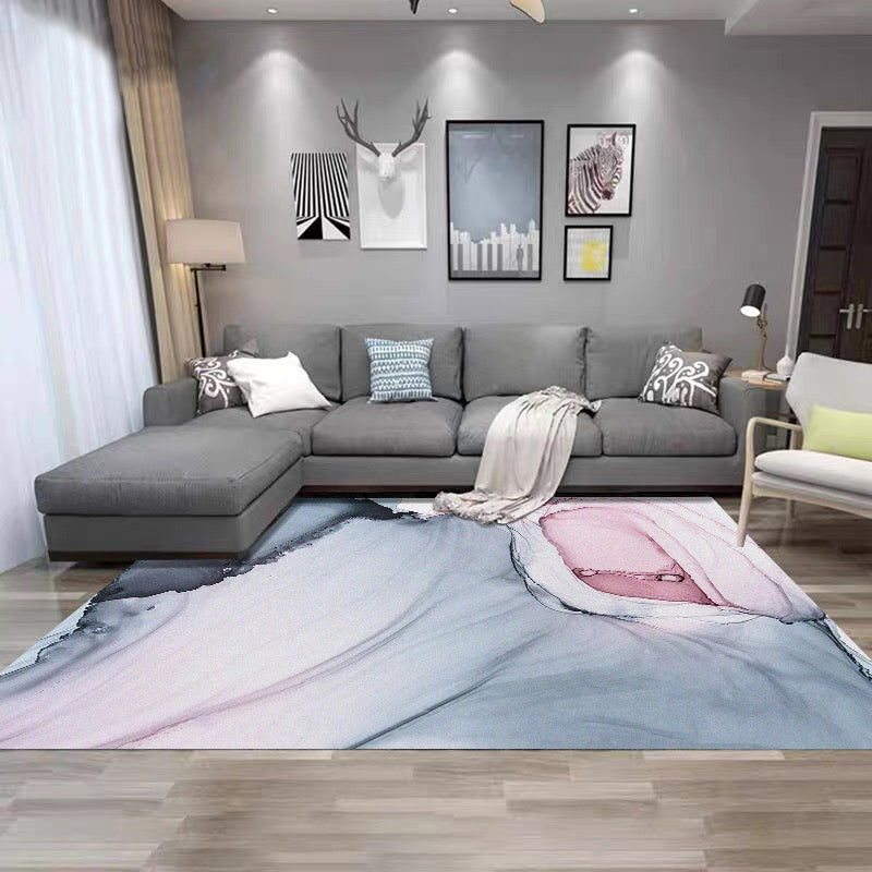 Simplicity Flowing Water Print Rug Polyester Carpet Non-Slip Backing Indoor Rug for Living Room