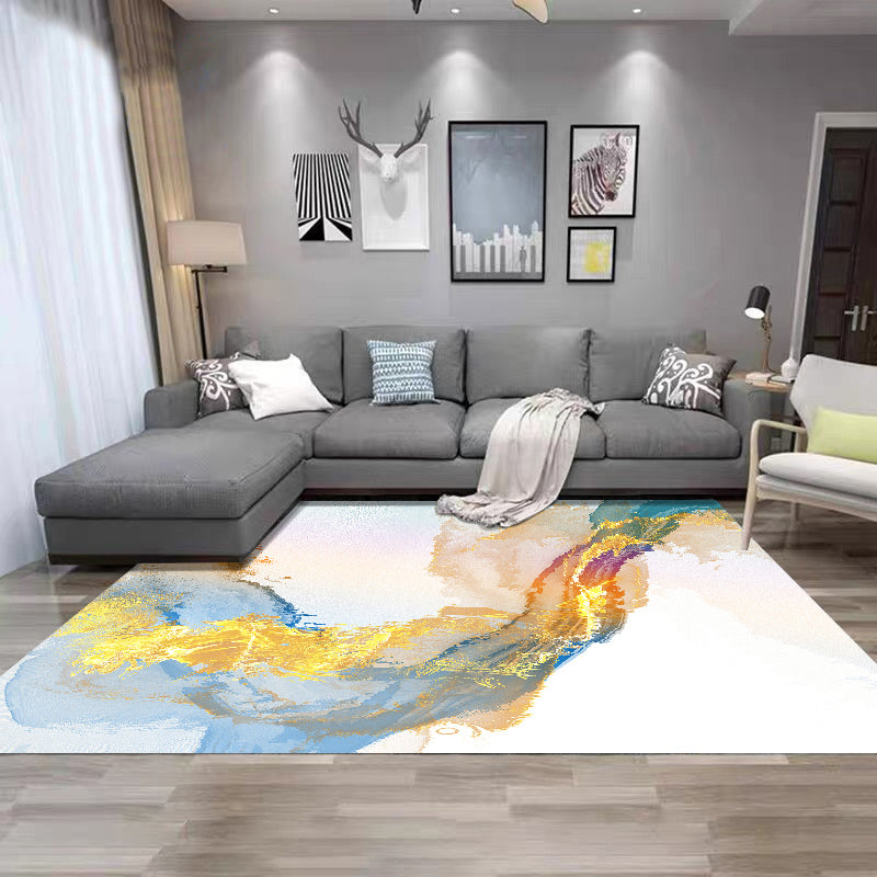 Simplicity Flowing Water Print Rug Polyester Carpet Non-Slip Backing Indoor Rug for Living Room