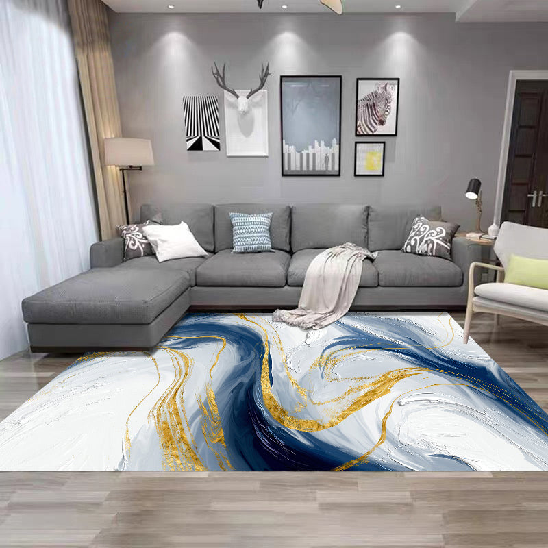 Simplicity Flowing Water Print Rug Polyester Carpet Non-Slip Backing Indoor Rug for Living Room