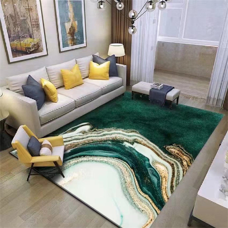 Green Modern Area Carpet Abstarct Pattern Polyester Area Rug Non-Slip Backing Rug for Living Room