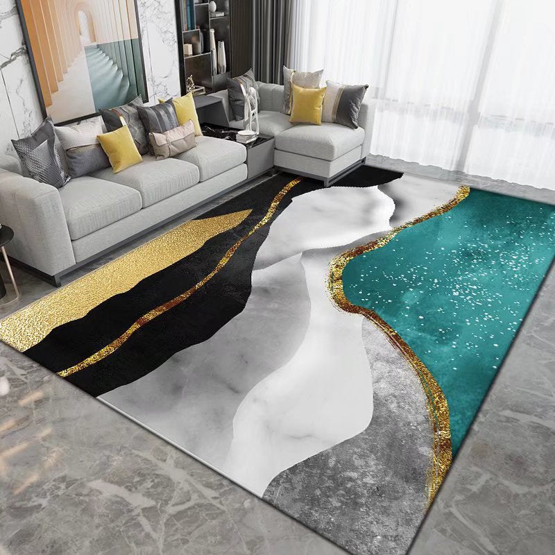 Green Modern Area Carpet Abstarct Pattern Polyester Area Rug Non-Slip Backing Rug for Living Room
