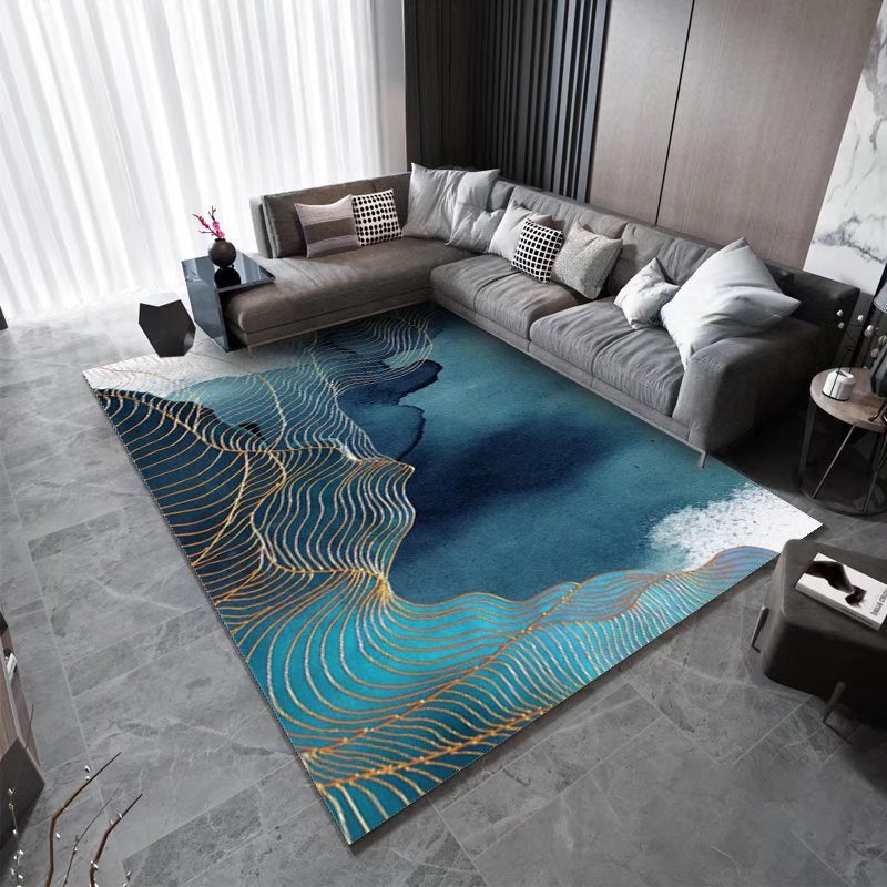 Green Modern Area Carpet Abstarct Pattern Polyester Area Rug Non-Slip Backing Rug for Living Room