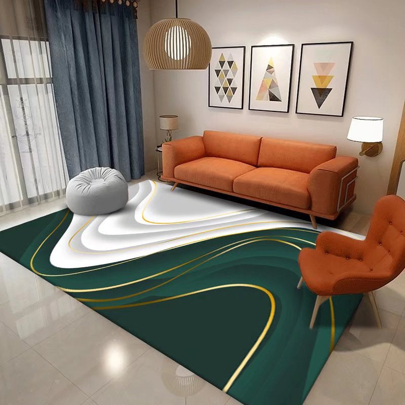 Green Modern Area Carpet Abstarct Pattern Polyester Area Rug Non-Slip Backing Rug for Living Room