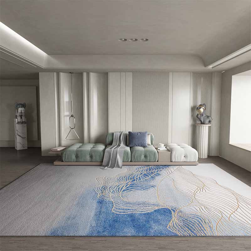Blue Modern Area Rug Abstract Pattern Polyester Area Carpet Easy Care Washable Rug for Home Decor