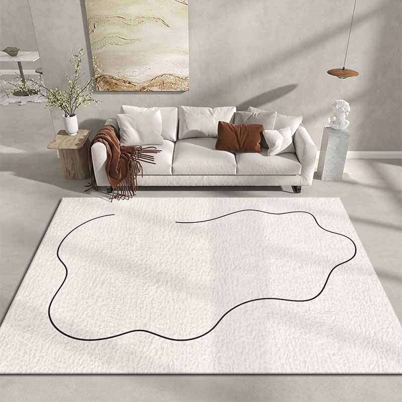 Beige Minimalist Carpet Polyester Line Carpet Washable Area Carpet for Living Room