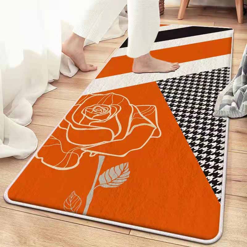 Orange Modern Area Carpet Color Block Polyester Area Rug Easy Care Non-Slip Rug for Bedroom