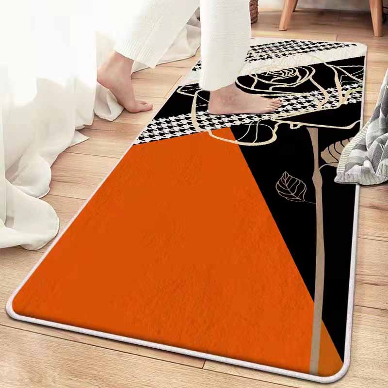 Orange Modern Area Carpet Color Block Polyester Area Rug Easy Care Non-Slip Rug for Bedroom