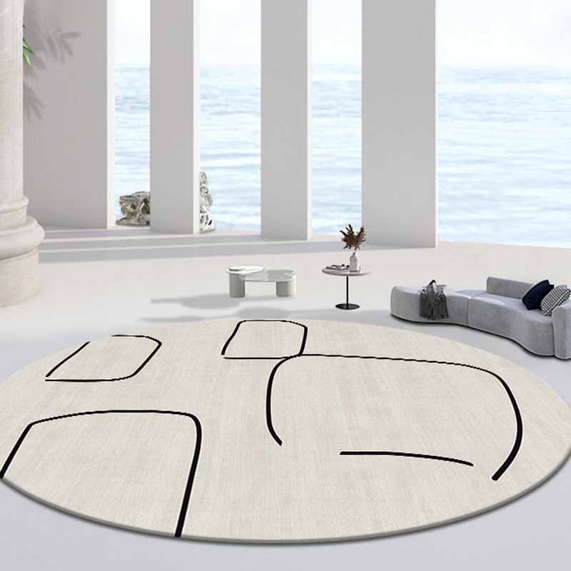 White Modern Area Carpet Line Pattern Polyester Area Rug Anti-Slip Washable Rug for Home Decor