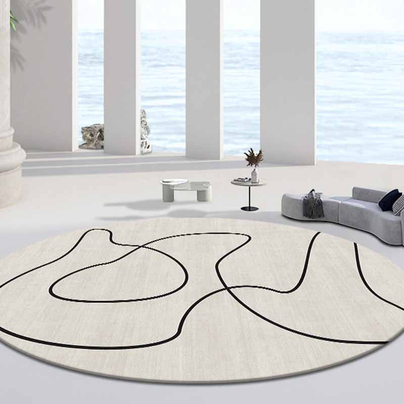 White Modern Area Carpet Line Pattern Polyester Area Rug Anti-Slip Washable Rug for Home Decor
