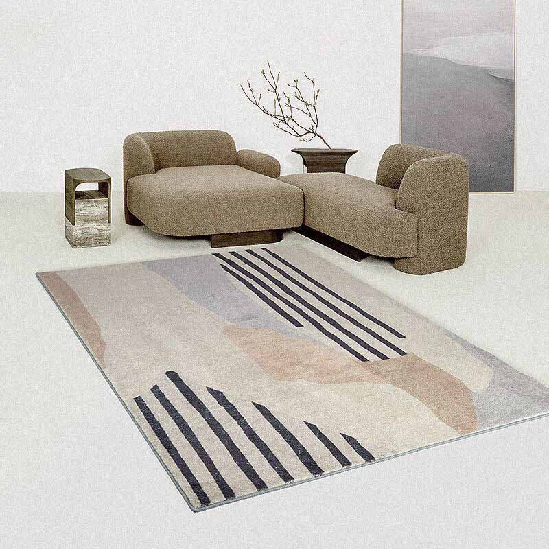 Minimalist Carpet Funky Stripe Print Indoor Rug Washable Polyester Non-Slip Carpet for Home Decor