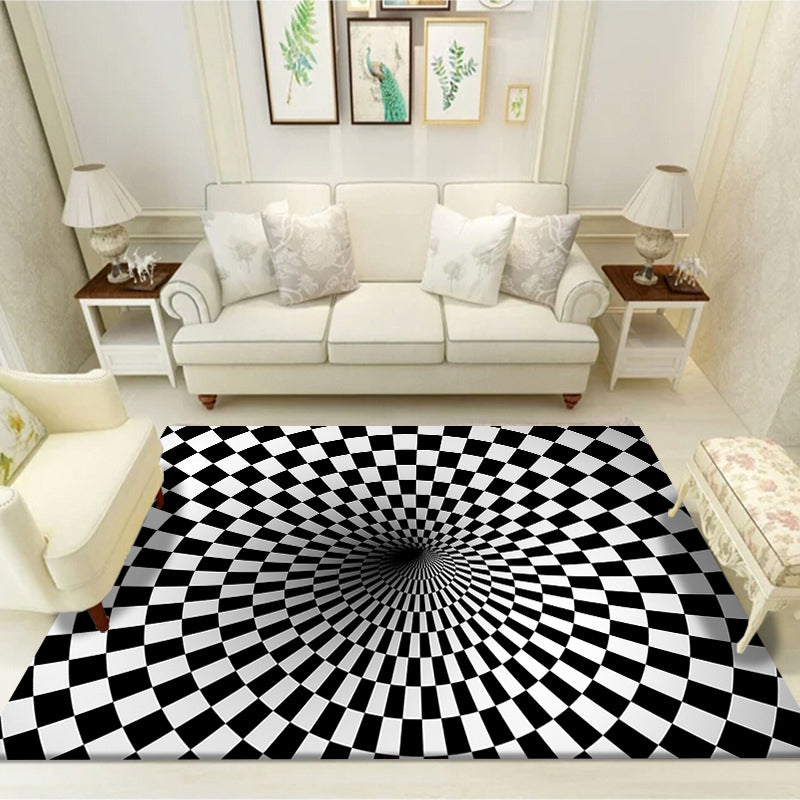Novelty Area Carpet 3D Visual Deception Funky Polyester Rug Washable Stain Resistant Indoor Carpet