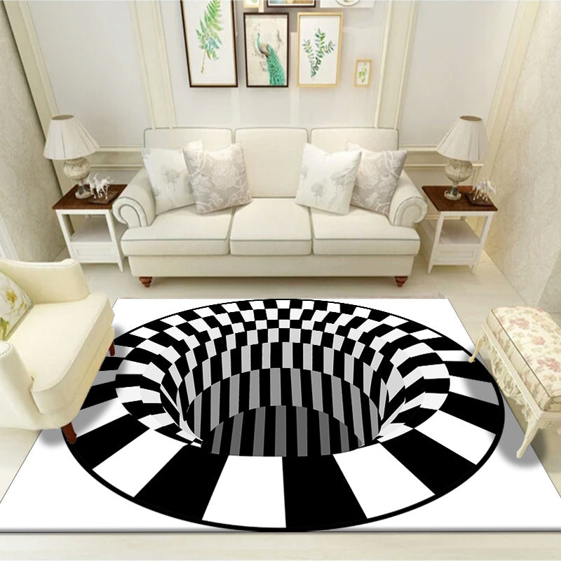Novelty Area Carpet 3D Visual Deception Funky Polyester Rug Washable Stain Resistant Indoor Carpet