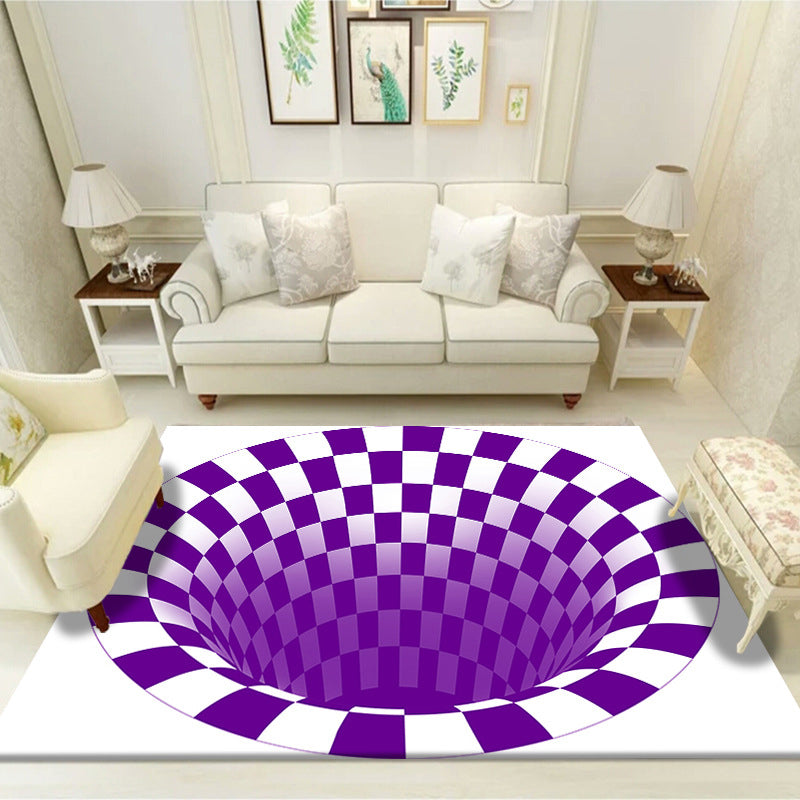 Novelty Area Carpet 3D Visual Deception Funky Polyester Rug Washable Stain Resistant Indoor Carpet