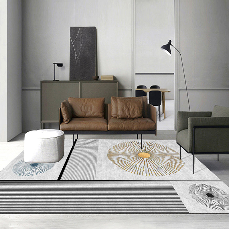 Grey Modern Rug Graphic Pattern Polyester Area Rug Non-Slip Backing Carpet for Home Decor