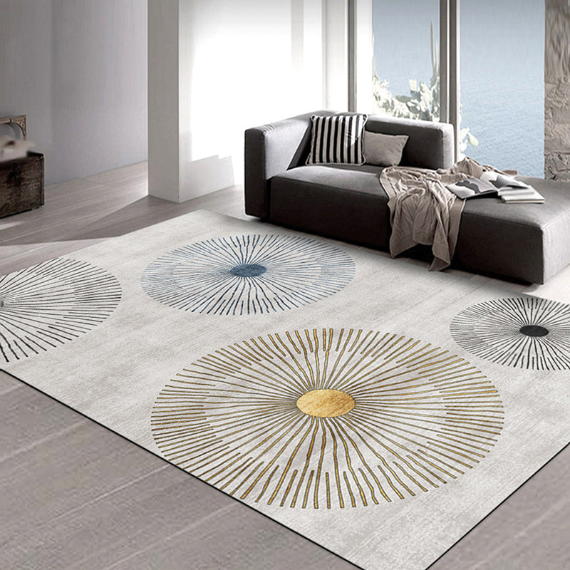 Grey Modern Rug Graphic Pattern Polyester Area Rug Non-Slip Backing Carpet for Home Decor
