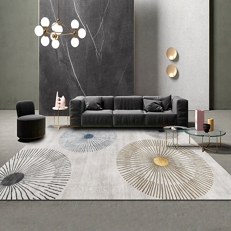 Grey Modern Rug Graphic Pattern Polyester Area Rug Non-Slip Backing Carpet for Home Decor