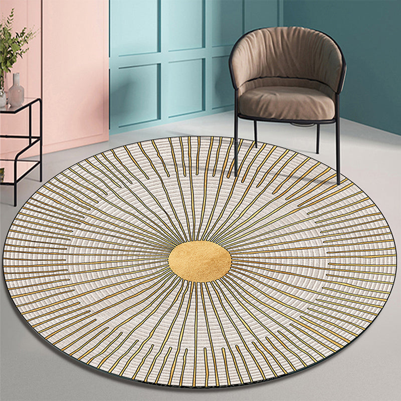 Beige Modern Area Carpet Stripe Pattern Polyester Area Rug Non-Slip Backing Rug for Home Decor