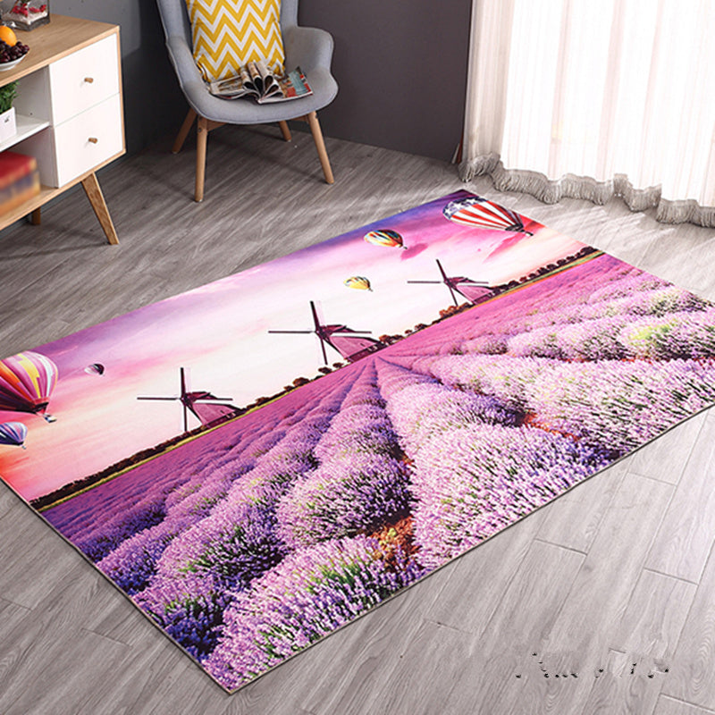 Purple Modern Carpet Polyester Windmill Carpet Washable Carpet for Living Room